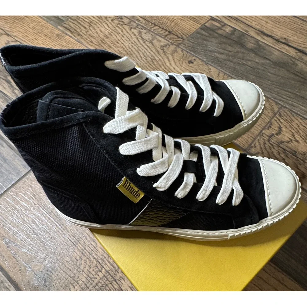 Rhude Bel Airs High Top Canvas Sneakers Black White Crocodile Detail Men's 8 - Picture 7 of 15